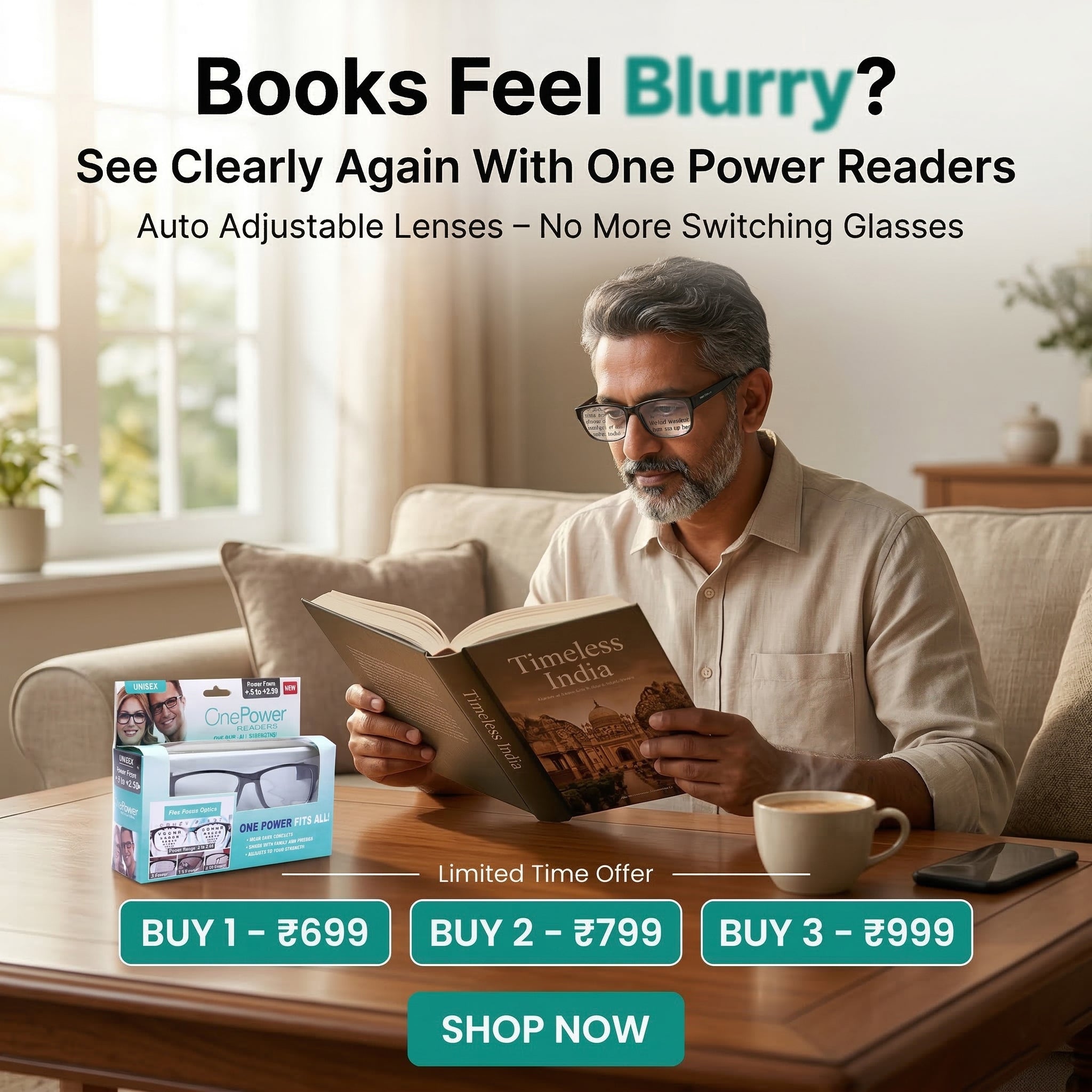AUTO FOCUS  One Power Readers - AS SEEN ON TV! - Read Small Print and Computer Screens - no Changing Glasses - Flex Focus optics