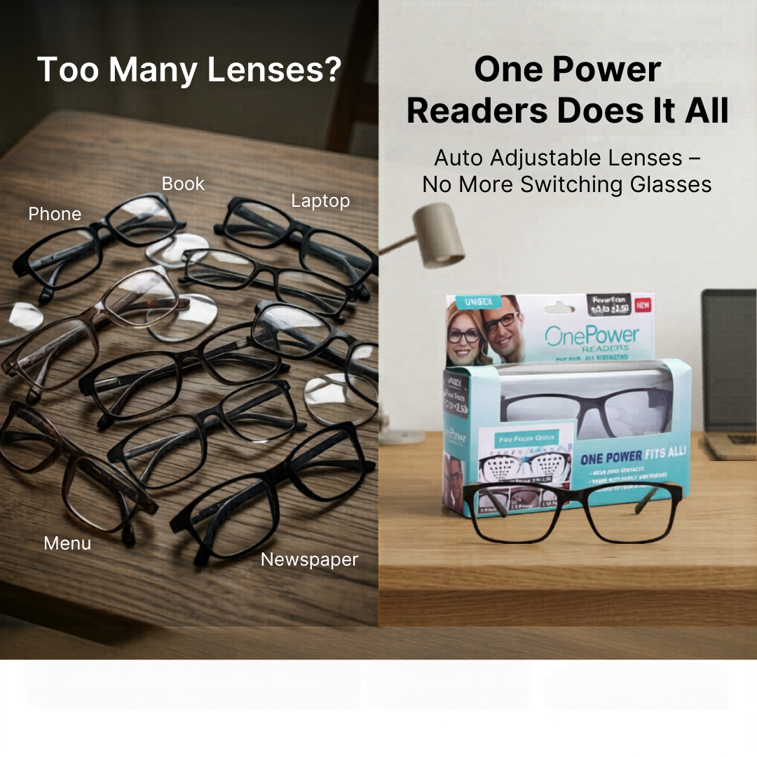 Auto Focus One Power Readers Read Small Print and Computer Screens - no Changing Glasses - Flex Focus optics