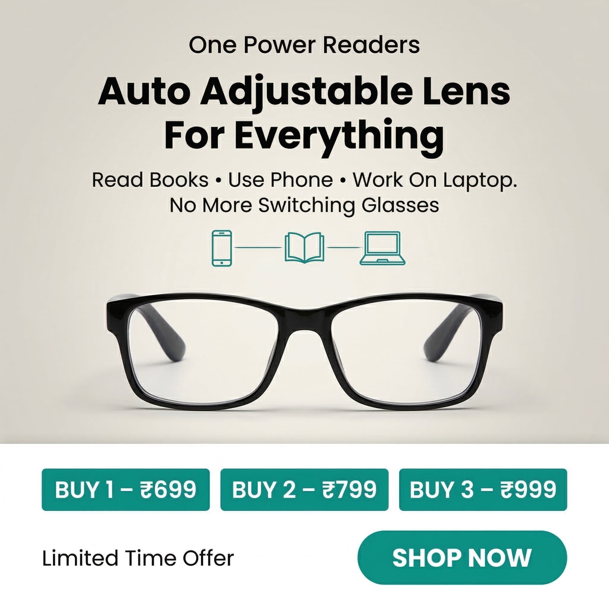 AUTO FOCUS  One Power Readers - AS SEEN ON TV! - Read Small Print and Computer Screens - no Changing Glasses - Flex Focus optics
